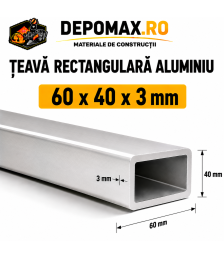 Teava rectangulara aluminiu 60 x 40 x 3 mm, 6 metri (EN AW-6060)